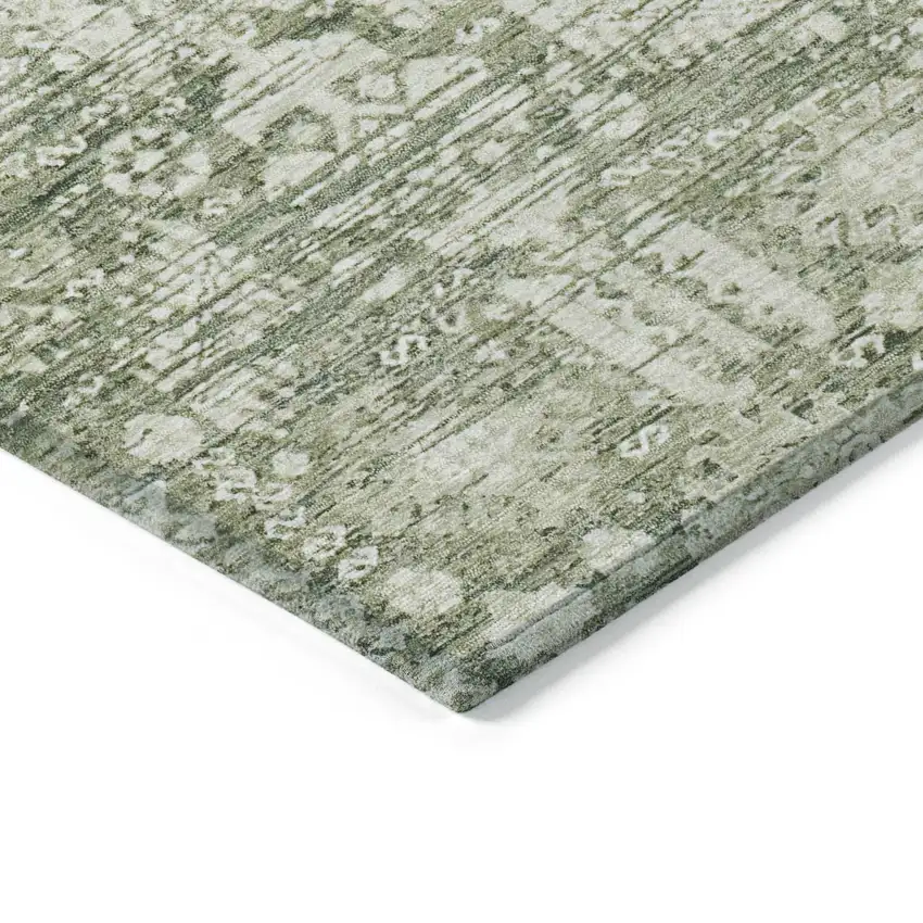 Artichoke Green And Ivory Tribal Washable Indoor Outdoor Area Rug Photo 9