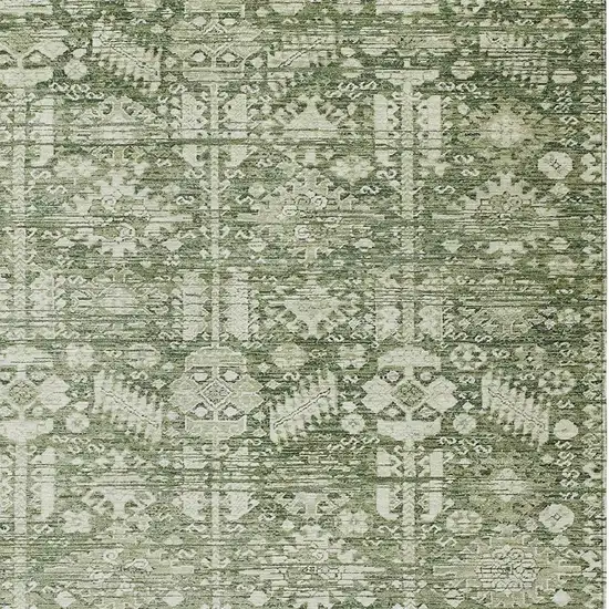 Artichoke Green And Ivory Tribal Washable Indoor Outdoor Area Rug Photo 3