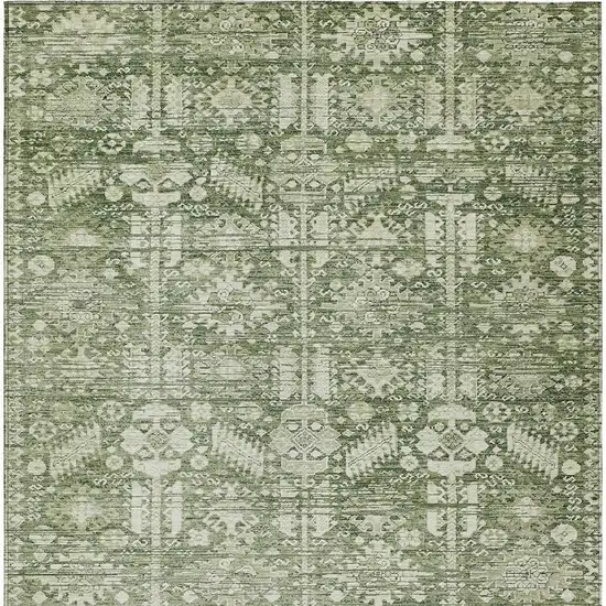 Artichoke Green And Ivory Tribal Washable Indoor Outdoor Area Rug Photo 4