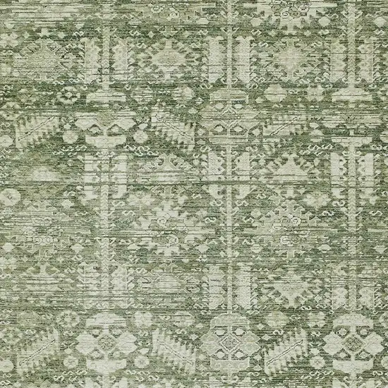 Artichoke Green And Ivory Tribal Washable Indoor Outdoor Area Rug Photo 3