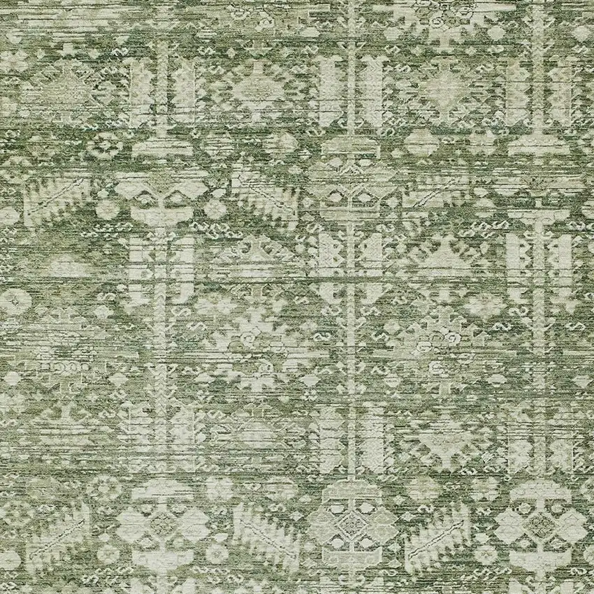 Artichoke Green And Ivory Tribal Washable Indoor Outdoor Area Rug Photo 3
