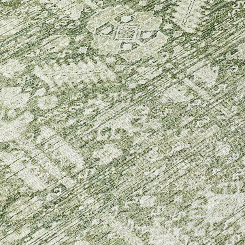 Artichoke Green And Ivory Tribal Washable Indoor Outdoor Area Rug Photo 8