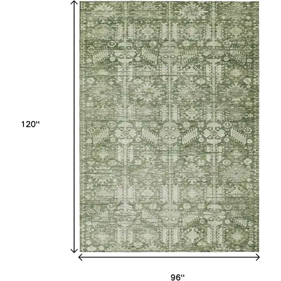 Artichoke Green And Ivory Tribal Washable Indoor Outdoor Area Rug Photo 9