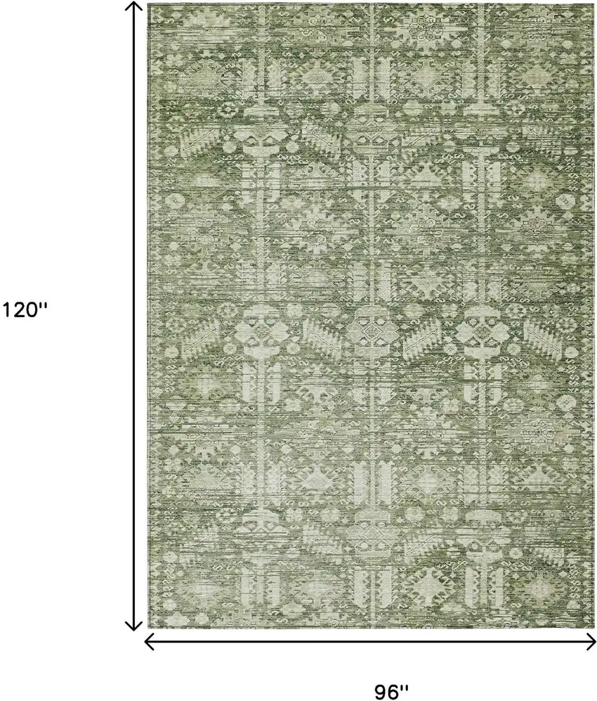 Artichoke Green And Ivory Tribal Washable Indoor Outdoor Area Rug Photo 9