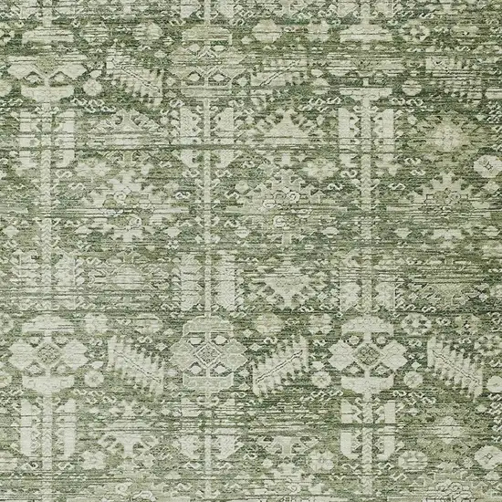 Artichoke Green And Ivory Tribal Washable Indoor Outdoor Area Rug Photo 3