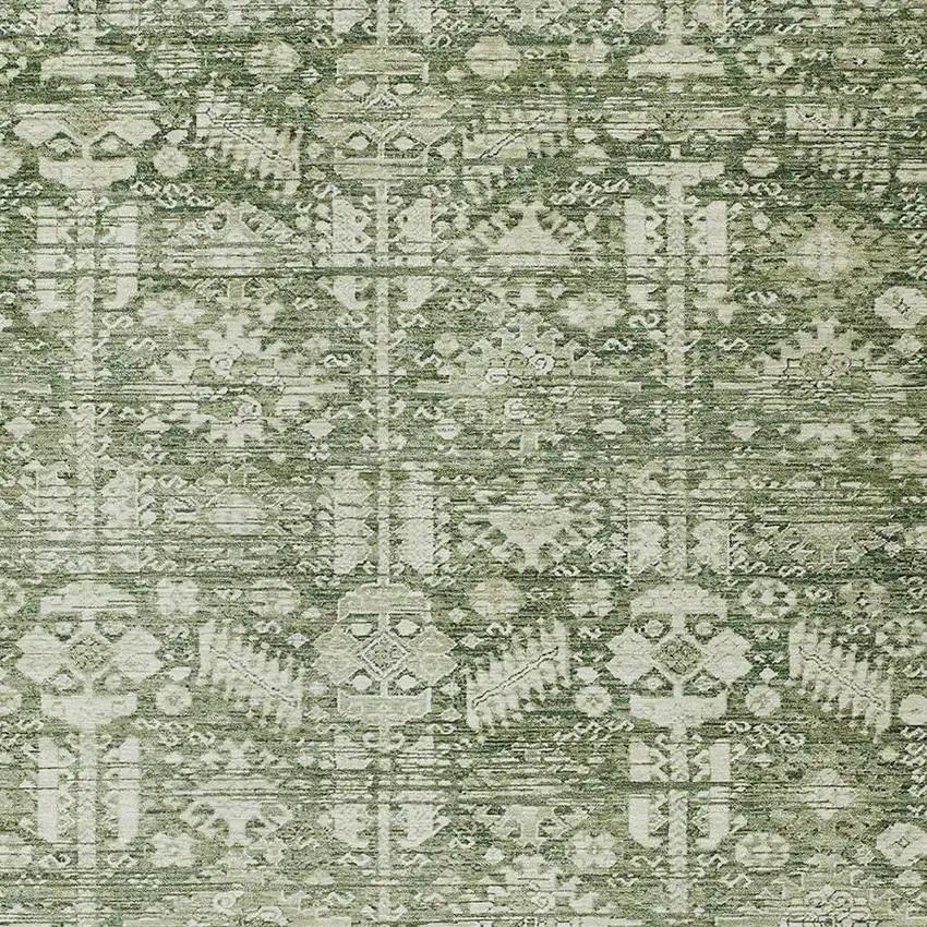 Artichoke Green And Ivory Tribal Washable Indoor Outdoor Area Rug Photo 3
