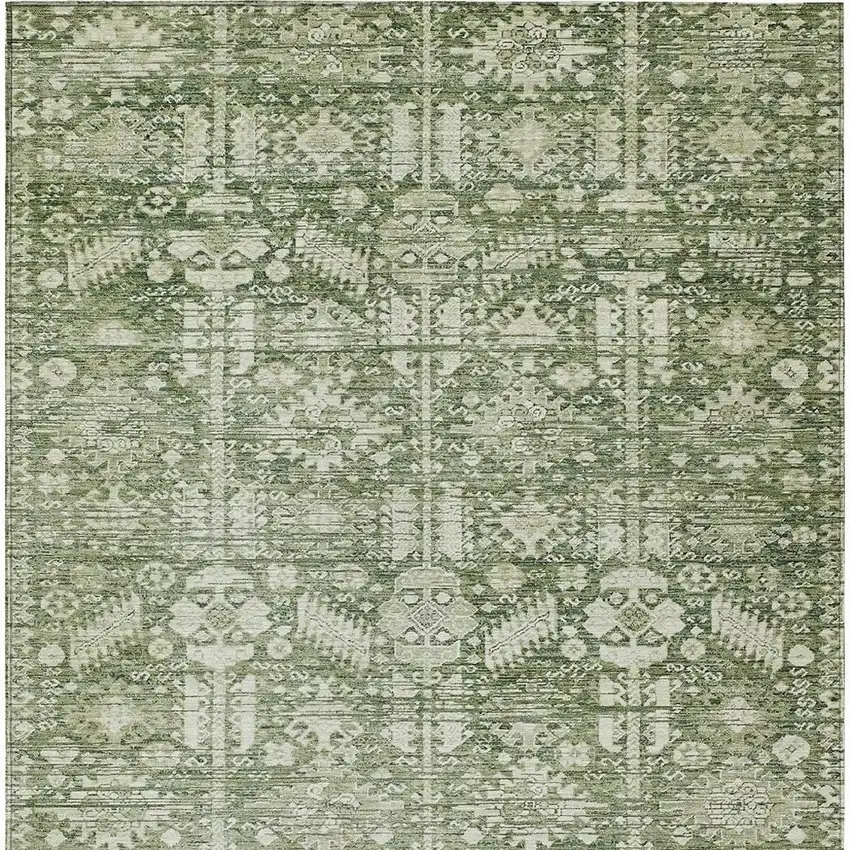 Artichoke Green And Ivory Tribal Washable Indoor Outdoor Area Rug Photo 4