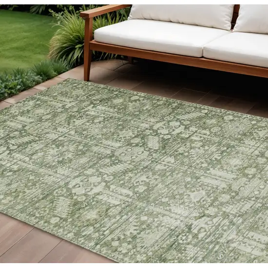 Artichoke Green And Ivory Tribal Washable Indoor Outdoor Area Rug Photo 2