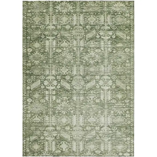 Artichoke Green And Ivory Tribal Washable Indoor Outdoor Area Rug Photo 3