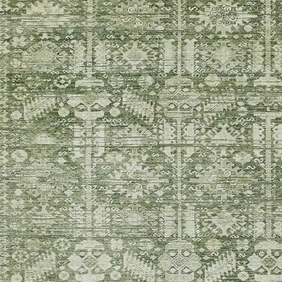 Artichoke Green And Ivory Tribal Washable Indoor Outdoor Area Rug Photo 4