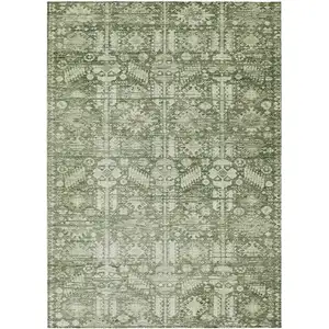 Photo of Artichoke Green And Ivory Tribal Washable Indoor Outdoor Area Rug