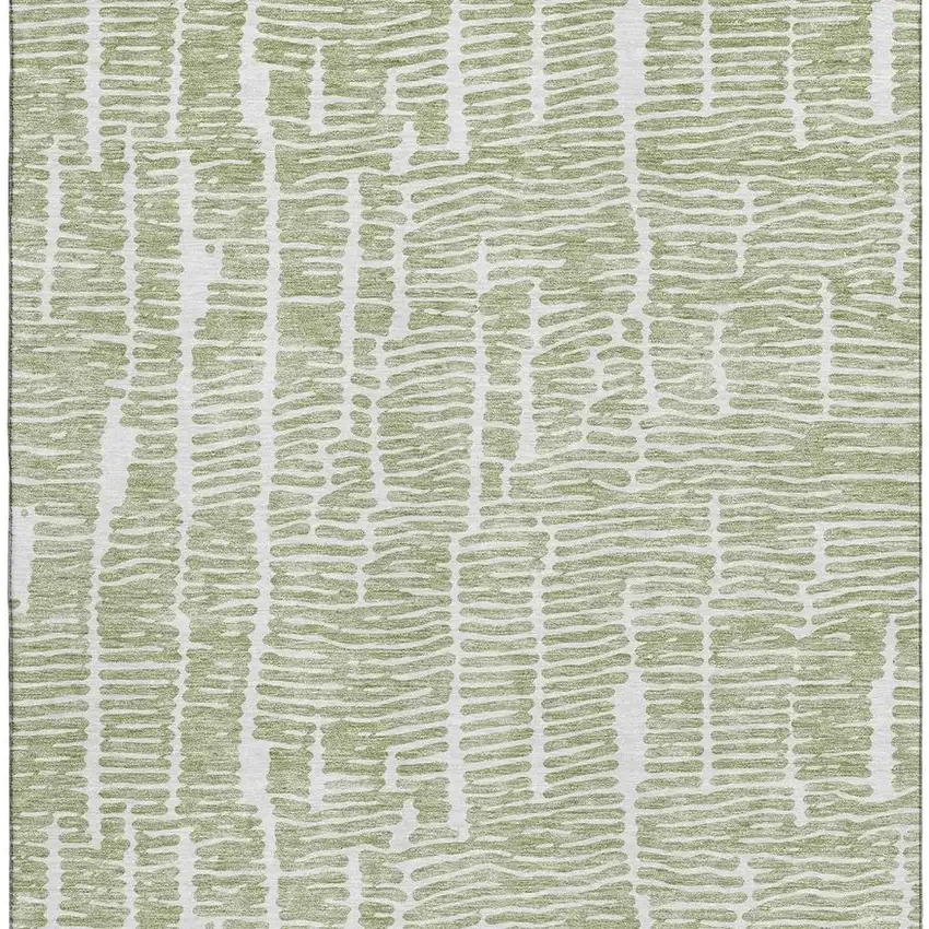 Artichoke Green And Ivory Vermicular Washable Area Rug With UV Protection Photo 3