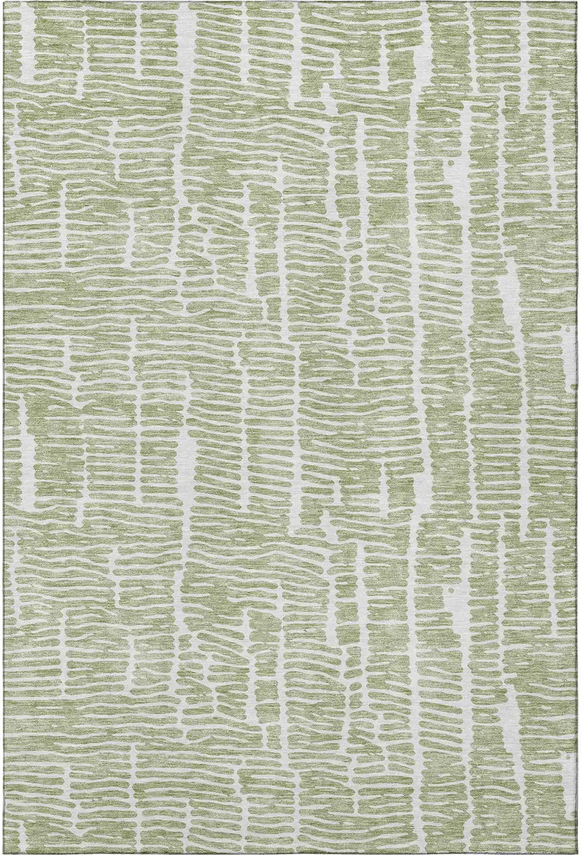 Artichoke Green And Ivory Vermicular Washable Area Rug With UV Protection Photo 4