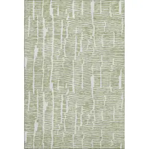 Photo of Artichoke Green And Ivory Vermicular Washable Area Rug With UV Protection