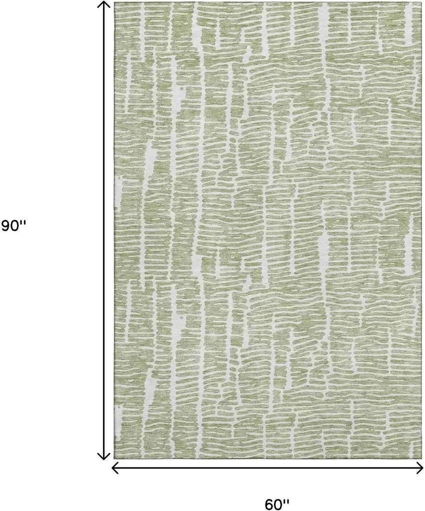Artichoke Green And Ivory Vermicular Washable Area Rug With UV Protection Photo 3