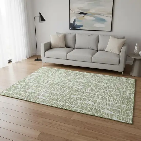 Artichoke Green And Ivory Vermicular Washable Area Rug With UV Protection Photo 2