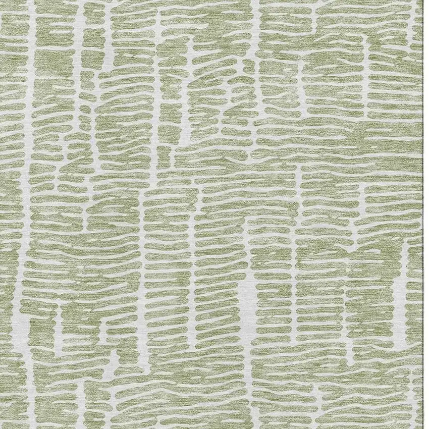 Artichoke Green And Ivory Vermicular Washable Area Rug With UV Protection Photo 3