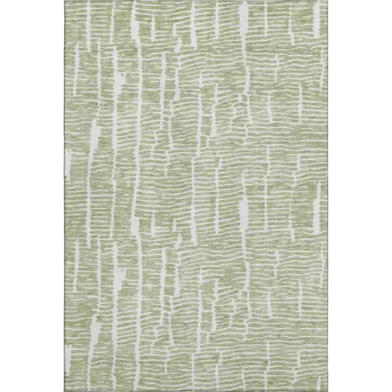 Artichoke Green And Ivory Vermicular Washable Area Rug With UV Protection Photo 1