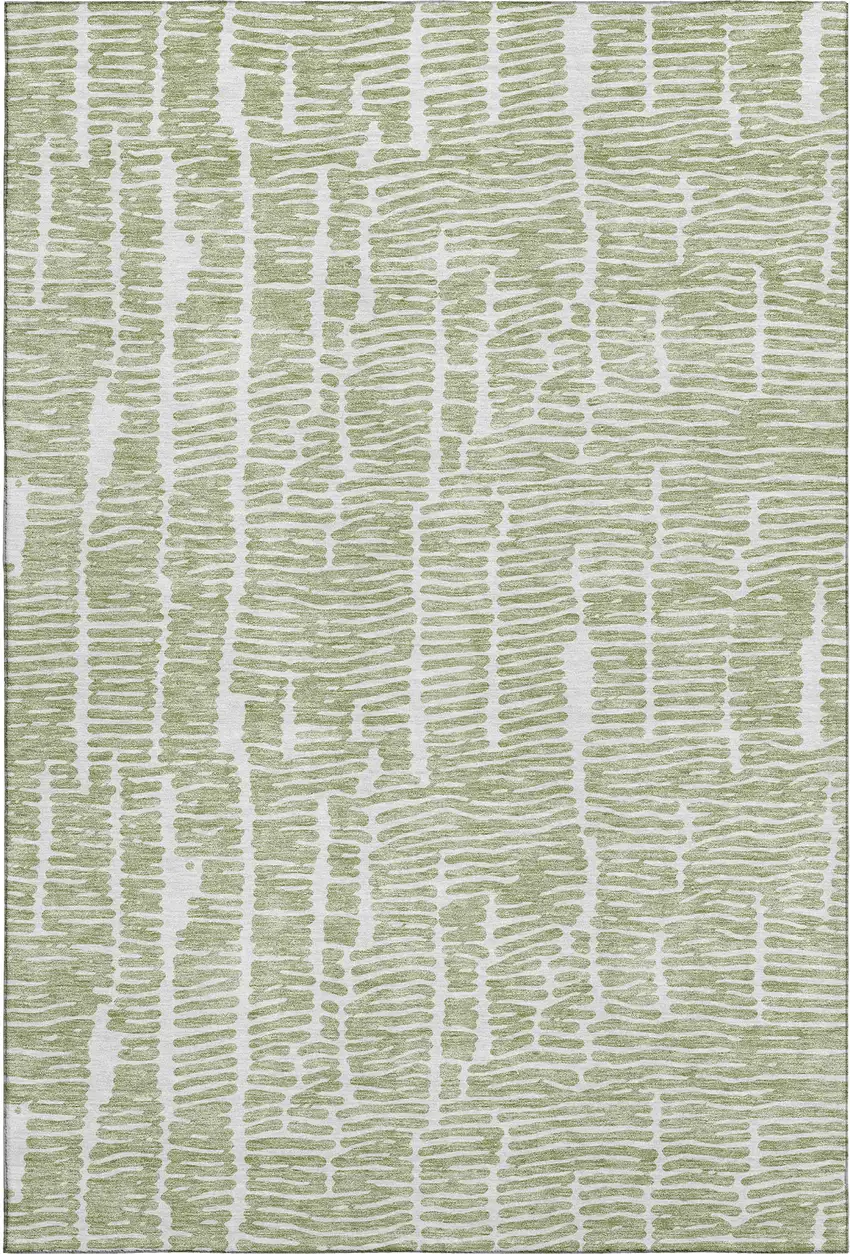 Artichoke Green And Ivory Vermicular Washable Area Rug With UV Protection Photo 1