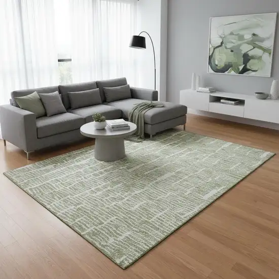 Artichoke Green And Ivory Vermicular Washable Area Rug With UV Protection Photo 2