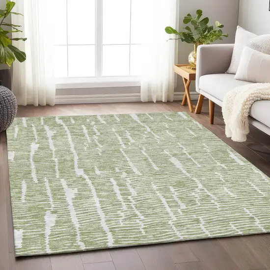 Artichoke Green And Ivory Vermicular Washable Area Rug With UV Protection Photo 6