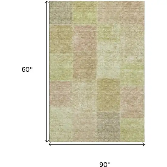 Artichoke Green And Khaki Patchwork Washable Area Rug With UV Protection Photo 3