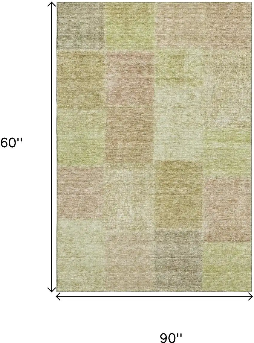 Artichoke Green And Khaki Patchwork Washable Area Rug With UV Protection Photo 3