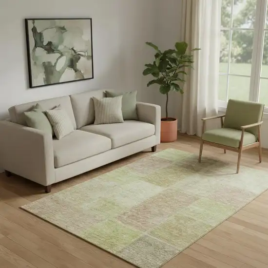 Artichoke Green And Khaki Patchwork Washable Area Rug With UV Protection Photo 1