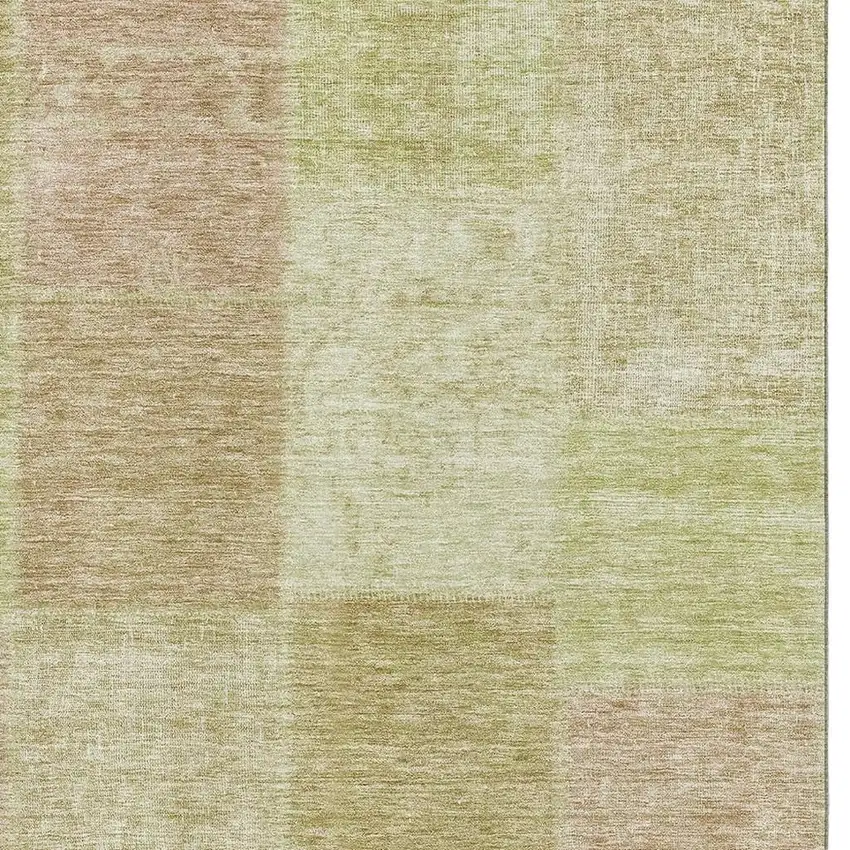 Artichoke Green And Khaki Patchwork Washable Area Rug With UV Protection Photo 8
