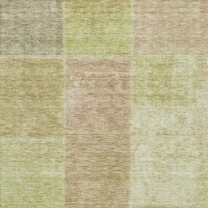 Artichoke Green And Khaki Patchwork Washable Area Rug With UV Protection Photo 4