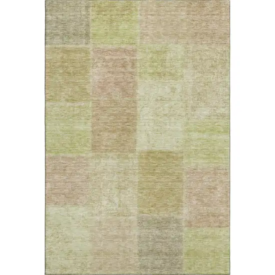 Artichoke Green And Khaki Patchwork Washable Area Rug With UV Protection Photo 6