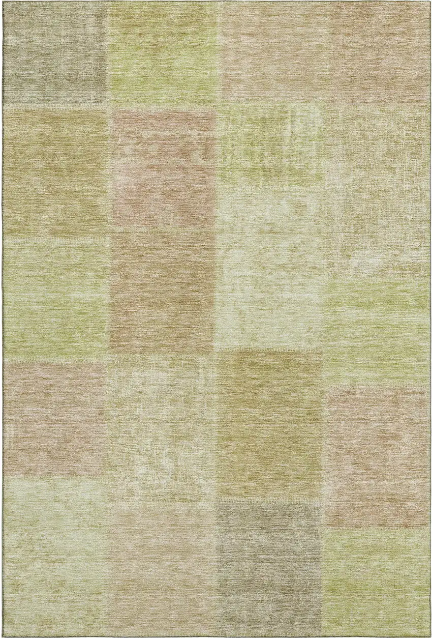 Artichoke Green And Khaki Patchwork Washable Area Rug With UV Protection Photo 6