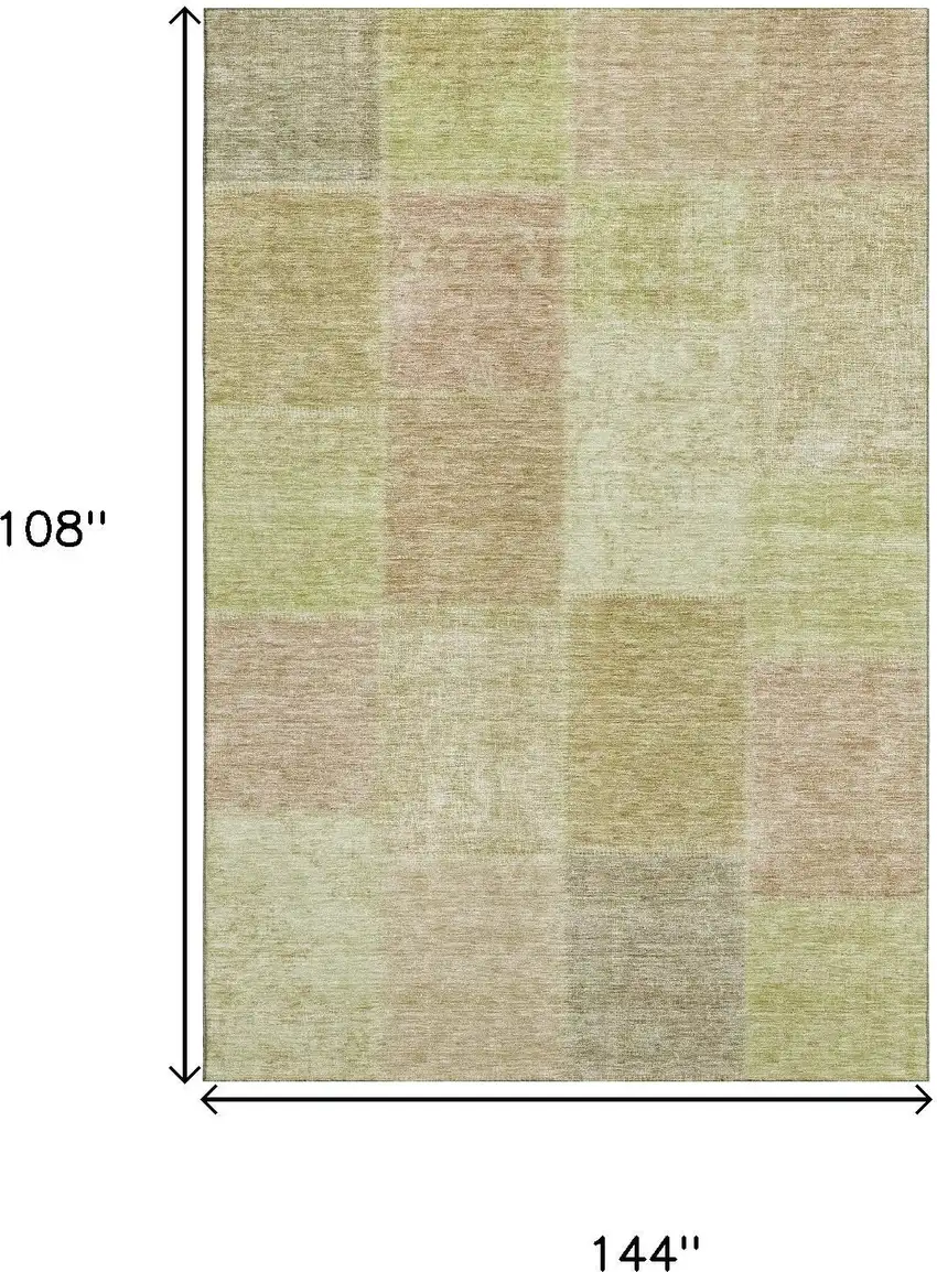 Artichoke Green And Khaki Patchwork Washable Area Rug With UV Protection Photo 3
