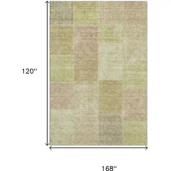 Artichoke Green And Khaki Patchwork Washable Area Rug With UV Protection Photo 3