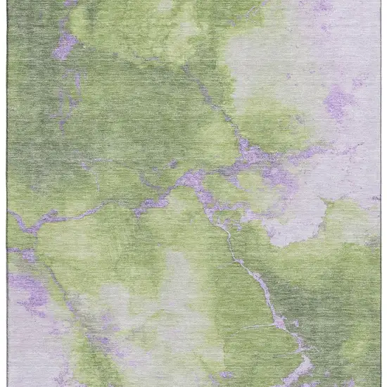Artichoke Green And Lavender Abstract Washable Area Rug With UV Protection Photo 2