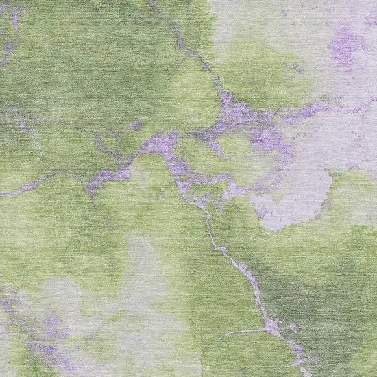 Artichoke Green And Lavender Abstract Washable Area Rug With UV Protection Photo 2