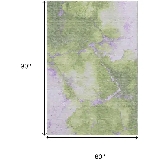 Artichoke Green And Lavender Abstract Washable Area Rug With UV Protection Photo 9