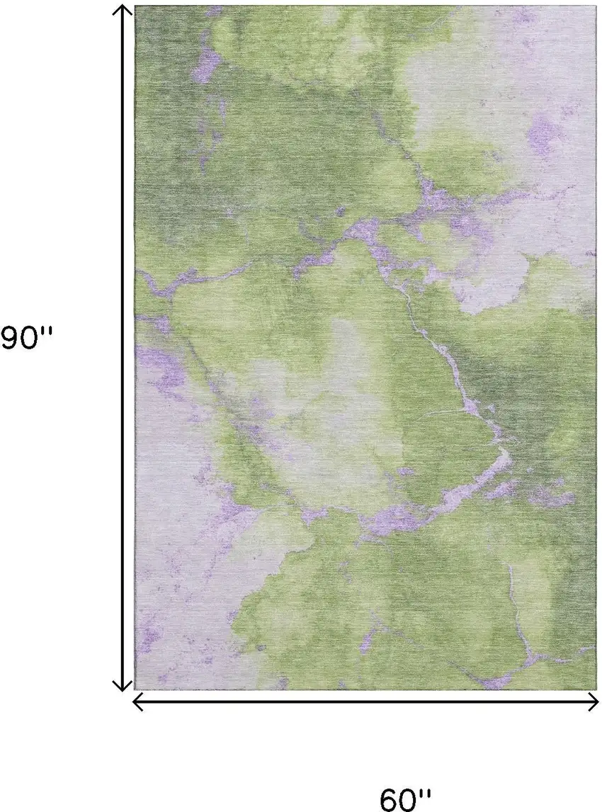 Artichoke Green And Lavender Abstract Washable Area Rug With UV Protection Photo 9