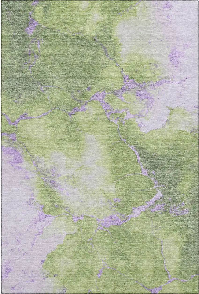 Artichoke Green And Lavender Abstract Washable Area Rug With UV Protection Photo 1