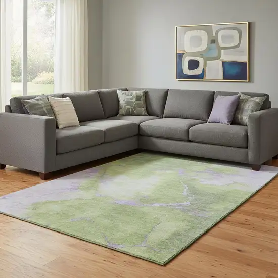 Artichoke Green And Lavender Abstract Washable Area Rug With UV Protection Photo 2