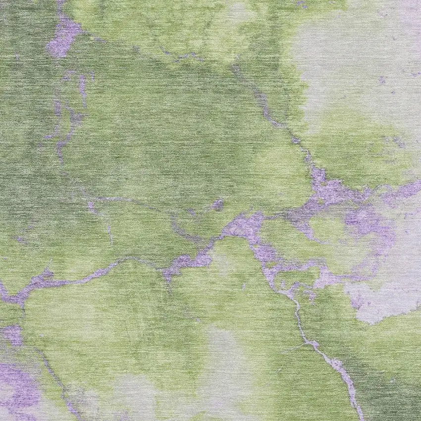Artichoke Green And Lavender Abstract Washable Area Rug With UV Protection Photo 2