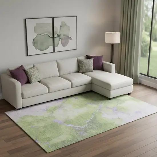 Artichoke Green And Lavender Abstract Washable Area Rug With UV Protection Photo 2