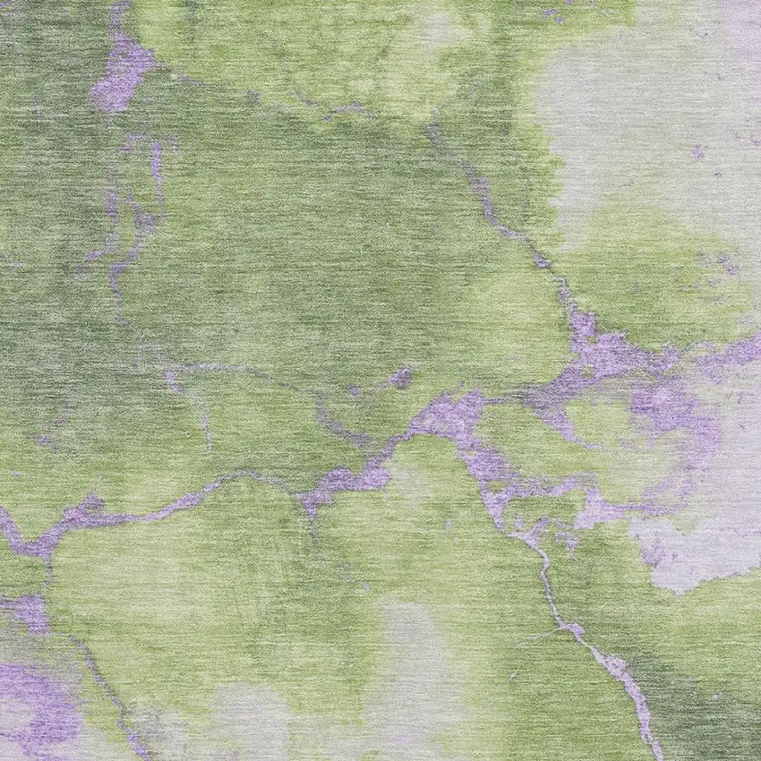 Artichoke Green And Lavender Abstract Washable Area Rug With UV Protection Photo 2