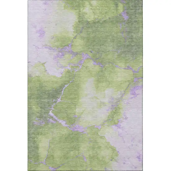 Artichoke Green And Lavender Abstract Washable Area Rug With UV Protection Photo 3