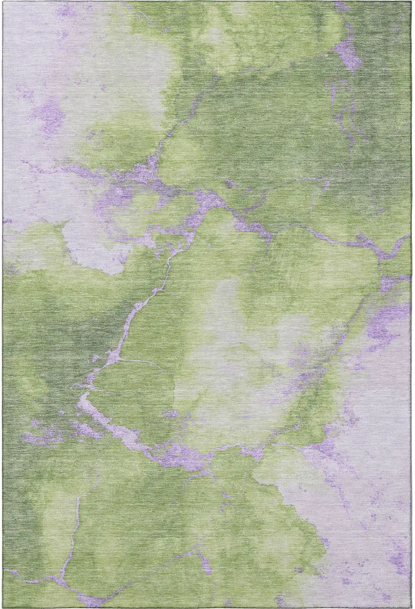 Artichoke Green And Lavender Abstract Washable Area Rug With UV Protection Photo 3
