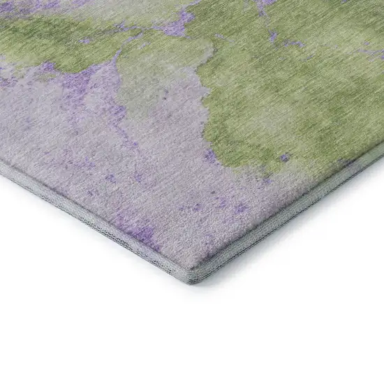 Artichoke Green And Lavender Abstract Washable Area Rug With UV Protection Photo 7