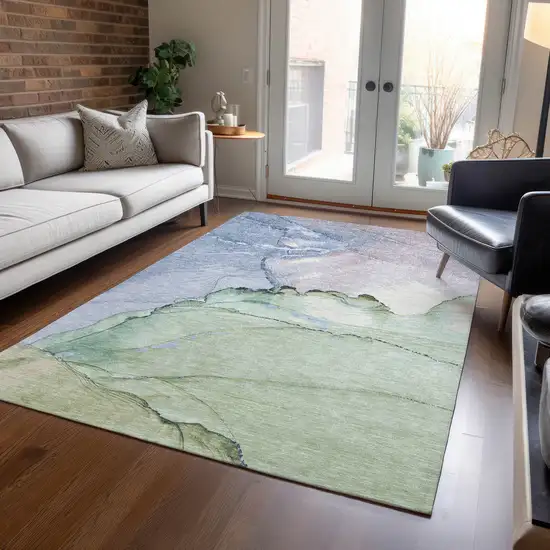 Artichoke Green And Lavender Abstract Washable Indoor Outdoor Area Rug Photo 6