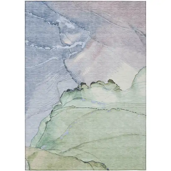 Artichoke Green And Lavender Abstract Washable Indoor Outdoor Area Rug Photo 9
