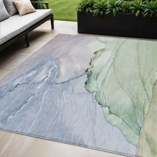 Artichoke Green And Lavender Abstract Washable Indoor Outdoor Area Rug Photo 2