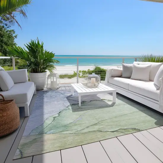 Artichoke Green And Lavender Abstract Washable Indoor Outdoor Area Rug Photo 8